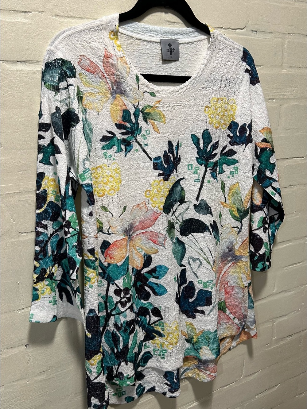 Inoah 3/4 Sleeve Floral A-line Hi Lo Top Size Small Art to Wear USA - Picture 3 of 6